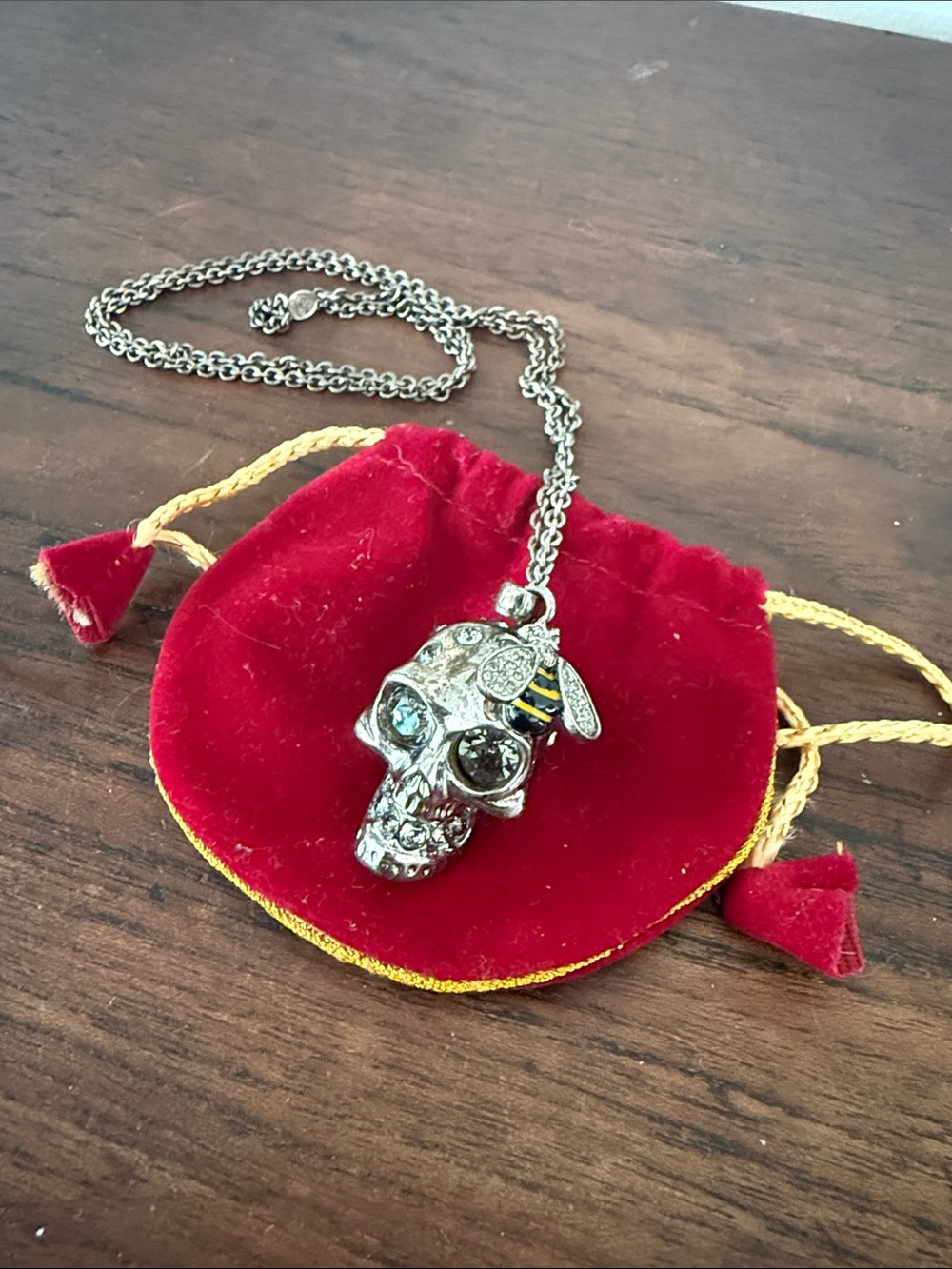 Alexander McQueen Silver Crystal Skull & Bumblebee Pendant Necklace